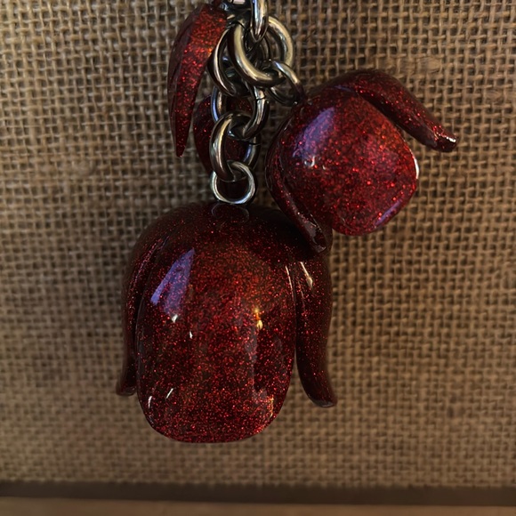 Coach Tea Rose Key Chain/Bag Charm—Silver and Red - Picture 3 of 8